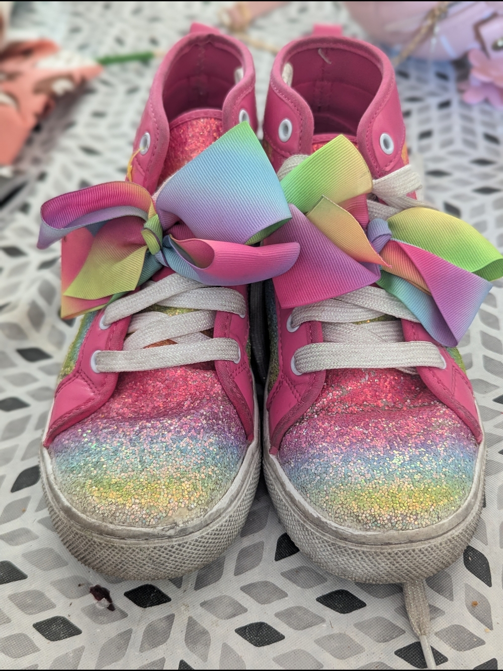 JoJo Siwa Pink Glitter Rainbow Bow High-Top Sneakers